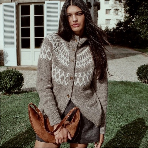 Alex Mill Louie Fairisle Cozy Cardigan Sweater NWT Size Large Winter Comfy Chic - Picture 14 of 15